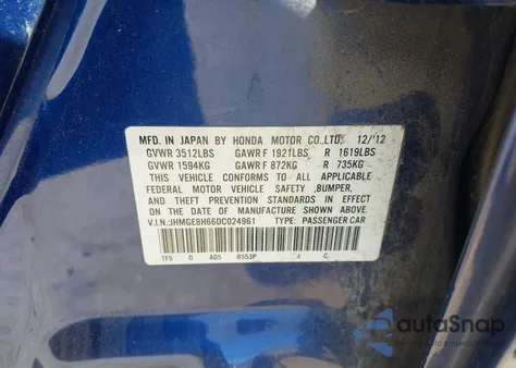 2013 Honda Fit Sport from USA, damaged, VIN JHMGE8H66DC024961